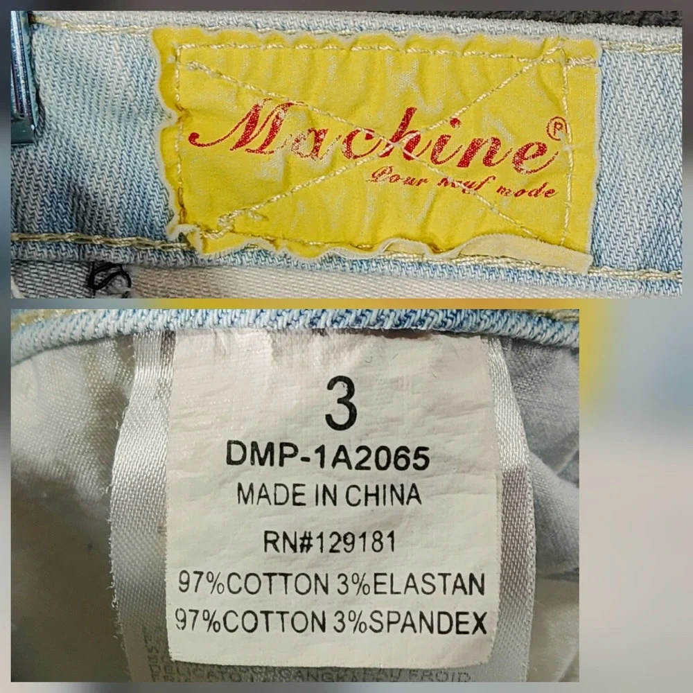 Machine Nouvelle Mode Jeans sz 27 Women Distress White Blue Stretch Faded Skinny